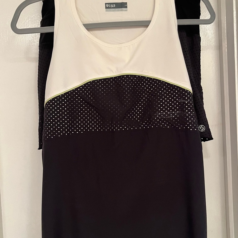 Lija Black and White Athletic Tank with Mesh Panel